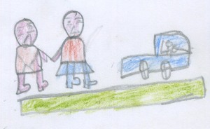 Going on holiday. Drawing by 10-year-old boy